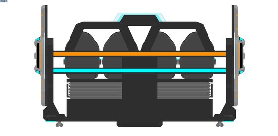 FUN Cinema 4 Seat VR Cinema Simulator. Multiplayer 9D VR Motion Ride con grande schermo frontale, design di splicing, occhiali DPVR ed effetti speciali dinamici.