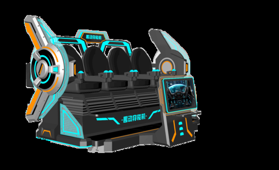 FUN Cinema 4 Seat VR Cinema Simulator. Multiplayer 9D VR Motion Ride con grande schermo frontale, design di splicing, occhiali DPVR ed effetti speciali dinamici.